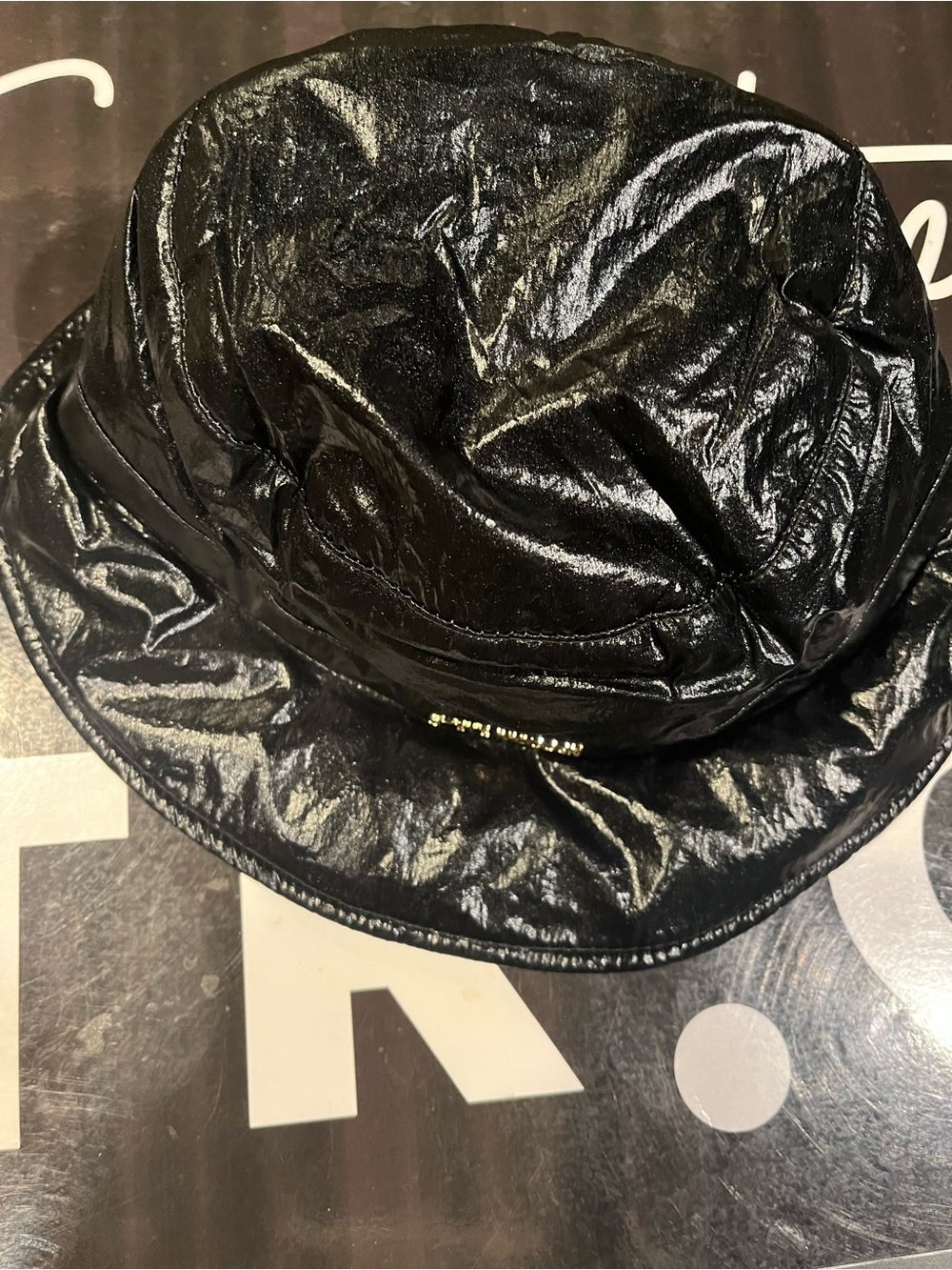 Steve Madden Satin Lined Shiny Black Patent Bucket Hat NEW Black